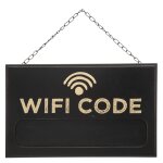 Plaque signaltique en bois noir code wifi 35x22x2. 4cm