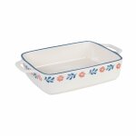 Plat à gratin en céramique blanche motif floral bleu et rouge l35 Plat à gratin en céramique blanche motif floral bleu et rouge l35