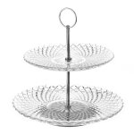 Plat de prsentation fruits ou gteaux  2 tages en verre harlequin