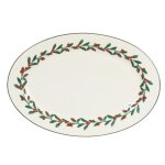 Plat de prsentation en porcelaine blanche motifs rouges et verts