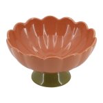Plat sur pied en gr�s terracotta de forme florale � 21 cm x 11, 5 cm