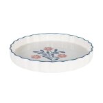 Plat à tarte en céramique blanche motif floral bleu et rouge Plat à tarte en céramique blanche motif floral bleu et rouge
