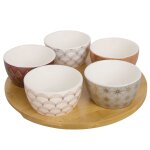Plateau apritif 5 bols en cramique motifs dors
