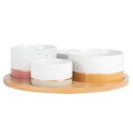 Plateau apritif en bambou 4 bols en porcelaine
