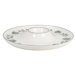 Plateau apritif en cramique blanche motif floral vert