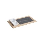 Plateau ardoise bambou avec 2 coupelles service apritif lgant