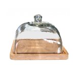 Plateau  fromage ou gteau en bois et cloche en verre