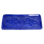 Plateau long en cramique bleu