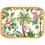 Plateau rectangulaire mlamine dcor par des singes de bali 45 cm