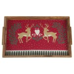 Plateau rennes rectangle 40x25 cm rouge en bois