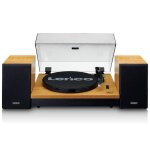Platine vinyle avec deux haut - parleurs externes en bois