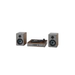 Platine vinyle tissu gris accentué de bois de noyer Platine vinyle tissu gris accentué de bois de noyer