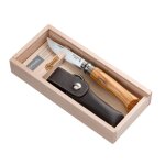 Plumier couteau n8 en bois d'olivier et son tui multicolore en inox