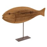 Poisson sur pied en bois recycl et mtal moyen modle