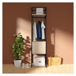 Portant vêtements en bois et métal noir 50x200cm - rangement fermé Portant vêtements en bois et métal noir 50x200cm - rangement fermé