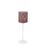 Porte bougie décoratif à pied en verre bordeaux et doré h25 Porte bougie décoratif à pied en verre bordeaux et doré h25