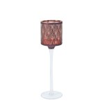 Porte bougie décoratif à pied en verre bordeaux et doré h30 Porte bougie décoratif à pied en verre bordeaux et doré h30