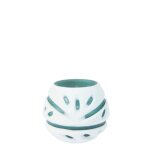 Porte - bougie dcoratif en verre souffl bleu et blanc h9
