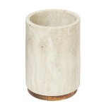 Porte brosse  dents en rsine effet marbre et bois 7x7x10. 5cm