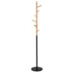 Porte - manteau 6 crochets design en bois massif, noir / naturel