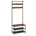 Porte - manteaux effet bois acier marron rustique et noir Porte - manteaux effet bois acier marron rustique et noir