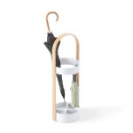 Porte - parapluies en bois coloris naturel et mtal blanc