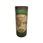 Porte parapluie rond en toile bois carte du monde beige et vert