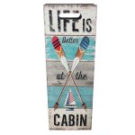 Porte parapluie toile bois rectangulaire blanc gris et bleu