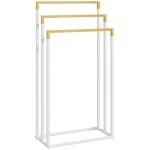 Porte - serviettes 3 barres bambou et acier blanc et naturel