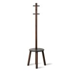 Portemanteau tabouret 2 - en - 1. 6 crochets bois noyer 165cm