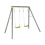 Portique balançoire double en métal, 2 places, noir et vert Portique balançoire double en métal, 2 places, noir et vert