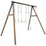 Portique en bois avec corde, balanoire, trapze et anneaux