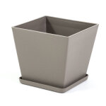 Pot carr� 38x38 cm en polypropyl�ne taupe avec soucoupe