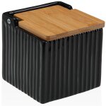Pot  sel en cramique noire et couvercle bambou 11x11x11cm