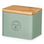 Pot � sel m�tal vert et bambou 11x11x14cm
