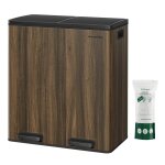 Poubelle  double compartiment 60 l avec 15 sacs poubelles noyer fonc