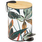 Poubelle salle de bain mtal couvercle bambou feuillage exotique - 3l