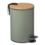 Poubelle salle de bain mtal vert kaki couvercle bambou - 3l