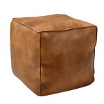 Pouf carr en cuir marron 40 cm