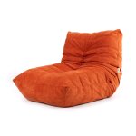 Pouf chauffeuse en tissu chenille garni de mousse extensible orange Pouf chauffeuse en tissu chenille garni de mousse extensible orange