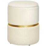 Pouf coffre int�gr� design velours c�tel� acier bross� dor� beige