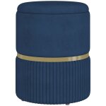 Pouf coffre int�gr� design velours c�tel� acier bross� dor� bleu
