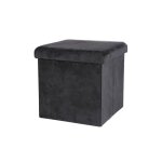 Pouf coffre de rangement velours noir - 37. 5x37. 5x37. 5cm
