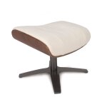 Pouf en cuir blanc et ch�ne naturel