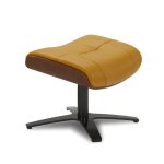 Pouf en cuir jaune et chêne naturel Pouf en cuir jaune et chêne naturel
