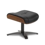 Pouf en cuir noir et ch�ne naturel