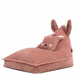 Pouf enfant chauffeuse animal avec coussin, velours ctel, lapin rose