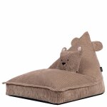 Pouf enfant chauffeuse animal avec coussin, velours ctel, ours brun