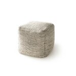 Pouf en laine fait main beige / noir 45x45x45