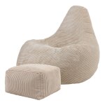 Pouf poire inclinable avec repose - pied velours ctel beige galet